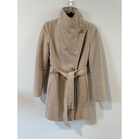 Calvin Klein Toggle Wrap Wool Coat Beige XXS Petite – Classic Winter Coat - Picture 1 of 10